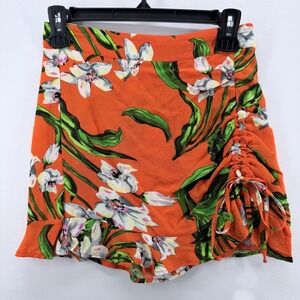 ZARA Orange Floral Print Ruched Tie Front Mini Skort XS